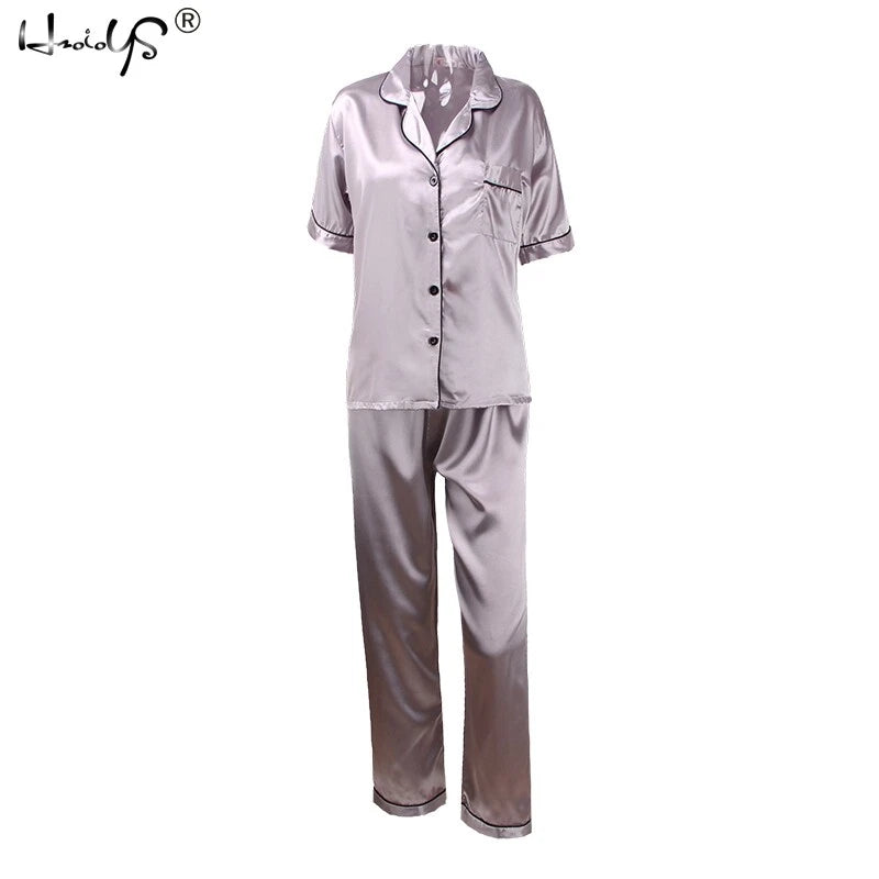 Women Lady Silk Satin Pajamas Set Pyjama Sleepwear Nightwear Summer Homewear Pj