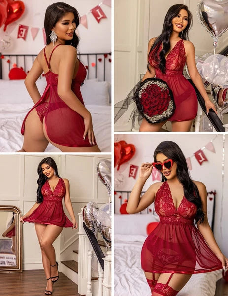Women's Sexy-Lingerie Babydoll Sleepwear Underwear Lace Dress G-string Nightwear