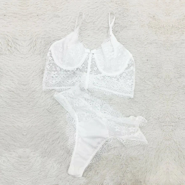 Women Lace Sexy Lingerie Nightwear Ladies Underwear Pajamas Set Bra Thong Z7