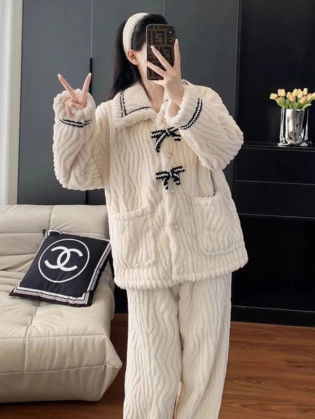 2Pcs/set Women's Pajamas Autumn Winter Students Home Wear Padded and Thickened