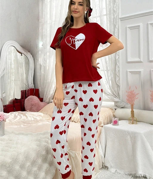 Womens Pajamas Set Lounge Set Short Sleeve Pjs Joggers Pants Sleepwear 2 Piece