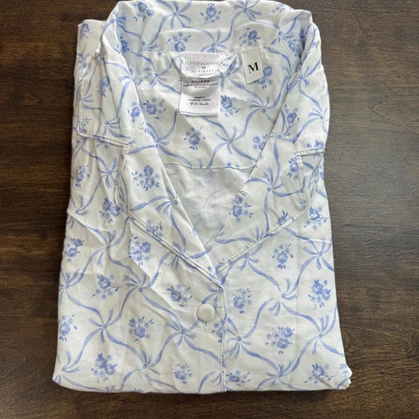 POTTERY BARN LoveShackFancy FLORAL TRELLIS SATEEN PAJAMA SET~PINK & BLUE AVAIL