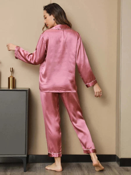 Women's 19mm Pure Mulberry Silk Pajamas Set Silk Sleepwear Nightwear Home Wear