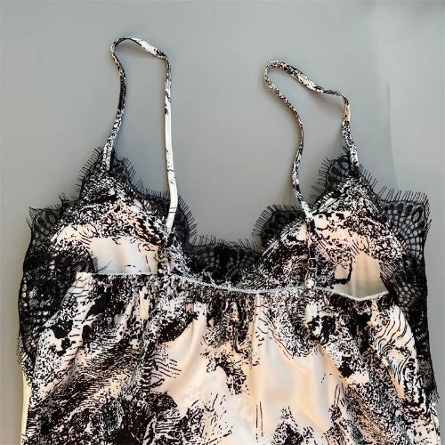 Women Satin Pajamas Suit V-Neck Kimono Robe Set with Cheast Pads Nightwear Sexy