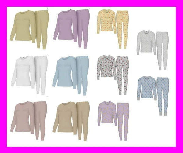 WOMEN'S Thermal TOP & BOTTOM SET Waffle Knit Long Johns Warm Underwear PJ'S 2pcs