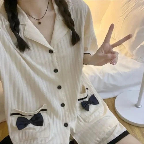 Pajama Sets Women Summer  Comfortable Sweet Pockets Students Casual Baggy