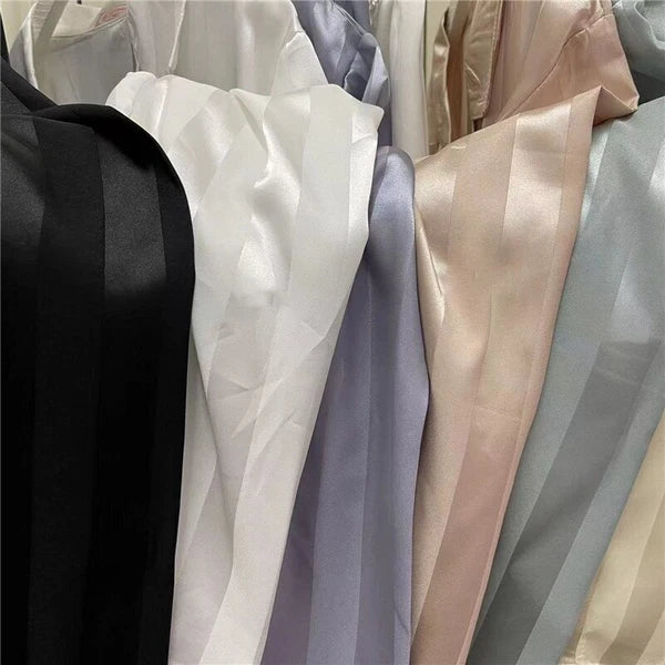 2023 Women's striped pajama set, solid silk satin pajama two-piece set