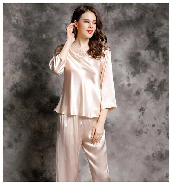 New Women Silk Pajamas Set,2 pcs,100% Mulberry Silk Sleepwear Nightwear U7130