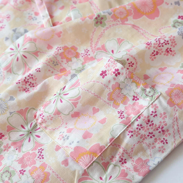 Japanese Women 100% Gauze Cotton Pajamas Set Kimono Short Sleeve Print Sleepwear