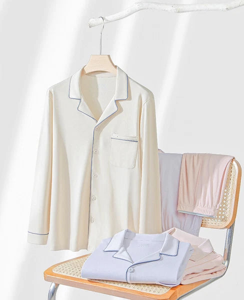 Women Antibacterial Pajamas Set Long Sleeve Dust Mite Resistant Long Pants-