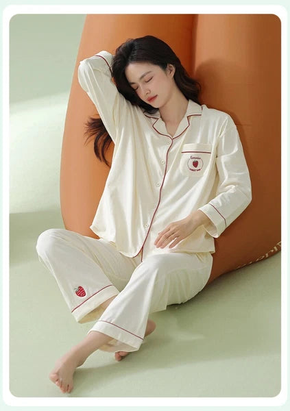 Fashion Women's Pajamas Autumn Embroidered Comfortable Casual Antibacterial Pajamas Set-