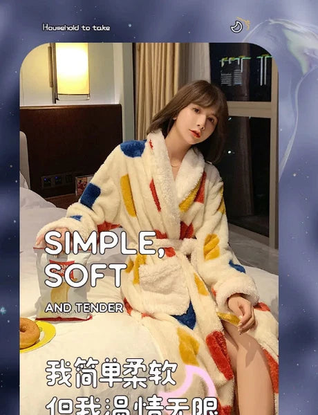Coral Fleece Nightgown Women Flannel Plus Velvet Princess Sweet Bathrobe Pajamas