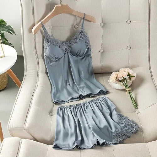 Sleepwear Two-Piece Set Elegant Print Plaid LongSleeve PijamasSuit Spring Summer