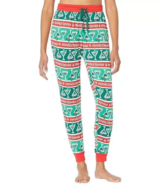 Pajamarama Merrily Coupled Long Pajama Sets Womens Green Holiday Spirits JDM1214