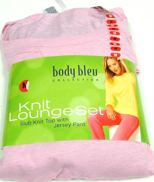 Ladies LOUNGER Pyjama Set PINK Long Sleeve Top BLACK Bottoms BODY BLEU Jersey PJ