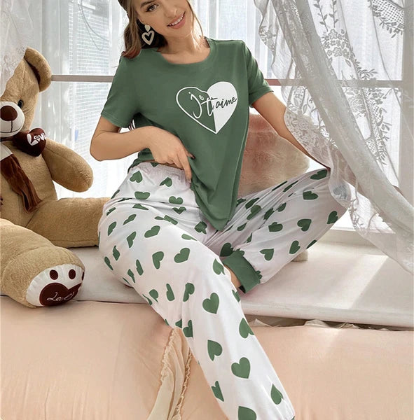 Womens Pajamas Set Lounge Set Short Sleeve Pjs Joggers Pants Sleepwear 2 Piece