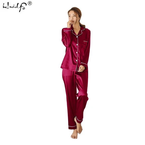 Womens/Ladies Long Sleeve Silk Satin Pyjamas Pyjama PJs Soft Silk PJS Nightwear