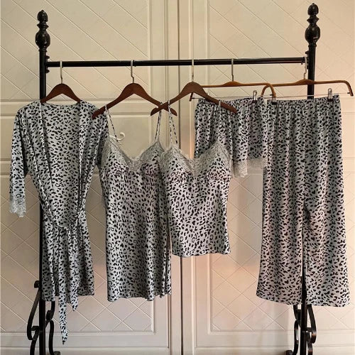 Women Satin Pajamas Suit V-Neck Kimono Robe Set with Cheast Pads Nightwear Sexy