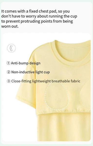 Women's Summer Soft Cool With Built-in Bra Pad Breathable Sports Pajamas Set-