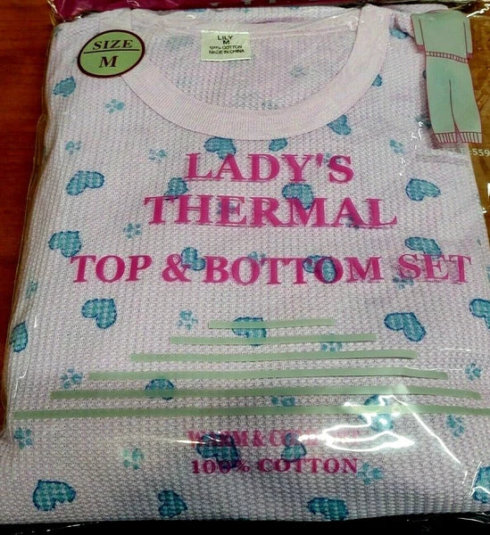 WOMEN'S Thermal TOP & BOTTOM SET Waffle Knit Long Johns Warm Underwear PJ'S 2pcs
