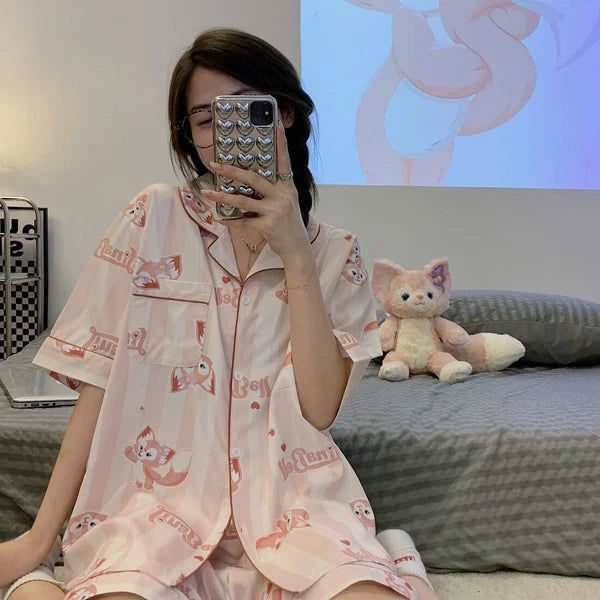 LinaBell Stain Pajamas Set Short Sleeve Top Shorts Pajamas Sleepwear unisex