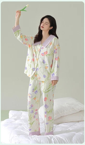 Fashion Women's Home Clothes Print Pajama Set Soft Comfortable Autumn Sleepwear
