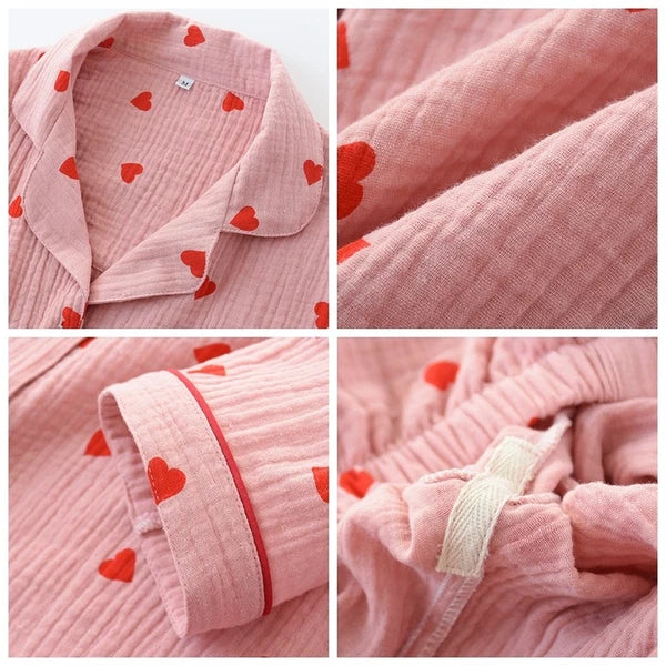 Japanese Women 100% Gauze Cotton Pajamas Set Long Sleeve Sleepwear Nightwear New