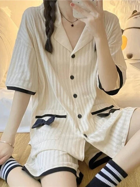 Pajama Sets Women Summer  Comfortable Sweet Pockets Students Casual Baggy