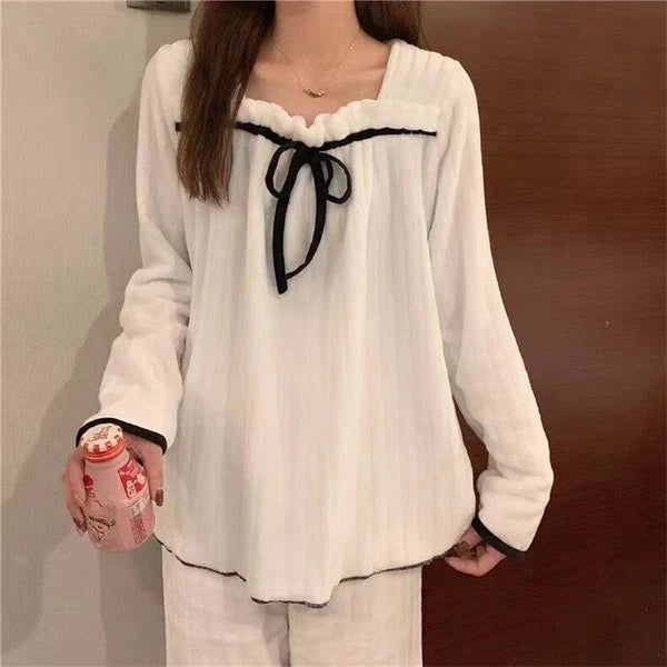 2022 women's autumn and winter pajamas set thick cute pajamas flannel pajamas