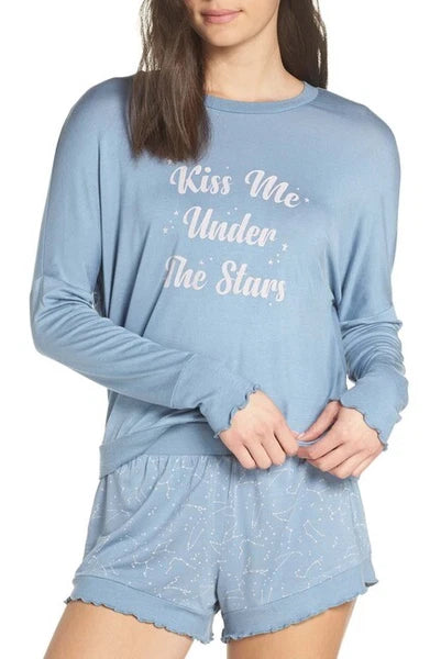 Honeydew Intimates 2pc Wonder Love Pajama Short Set Blue/ Light Pink M