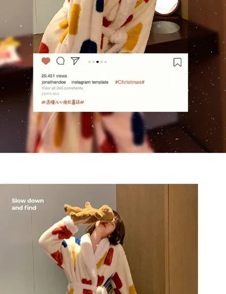 Coral Fleece Nightgown Women Flannel Plus Velvet Princess Sweet Bathrobe Pajamas