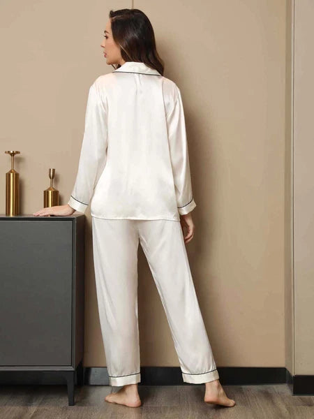 Women's 19mm Pure Mulberry Silk Pajamas Set Silk Sleepwear Nightwear Home Wear