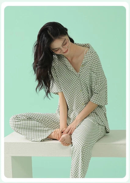 Fashion Women's Pajamas Set Short Sleeve Cool Antibacterial Comfortable Homewear Homewear-