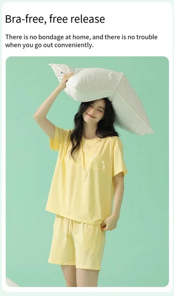 Women's Summer Soft Cool With Built-in Bra Pad Breathable Sports Pajamas Set-