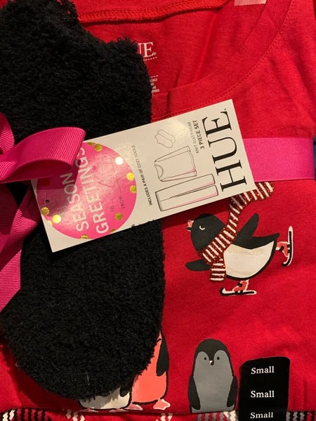 HUE  Pajama Set Penguin Friend Pajama Set with Socks red S