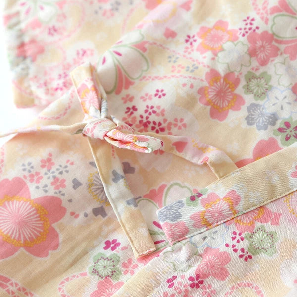 Japanese Harajuku 100% Gauze Cotton Kimono Pajamas Top+Pants Women Nightgown Set