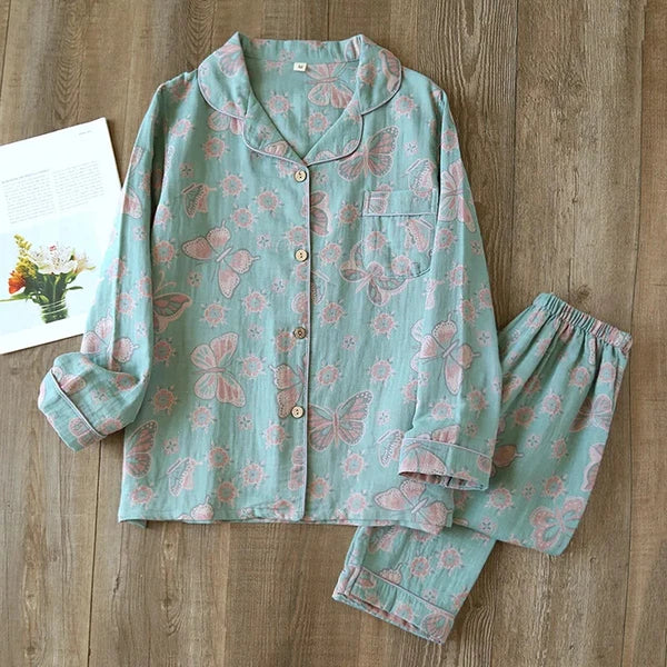 2024 Japan Spring and Autumn Women's pajamas set 100% cotton retro two-piece set