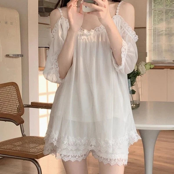 Off Shoulder Suspender Shorts Pajama Suit Women's Sleepwear Sets  Summer