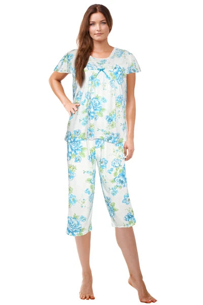 JEFFRICO Womens Capri Pajama Set 2 Piece Short Sleeve Top & Capri Pants 812C