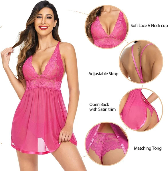 Women's Sexy-Lingerie Babydoll Sleepwear Underwear Lace Dress G-string Nightwear