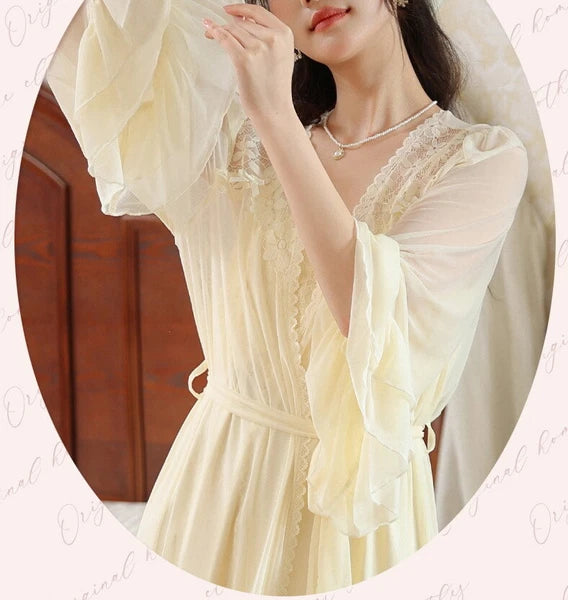 Women Lounge Suit Sling Padded Dress Cotton Robes Mesh Nightwear 2pcs 161201