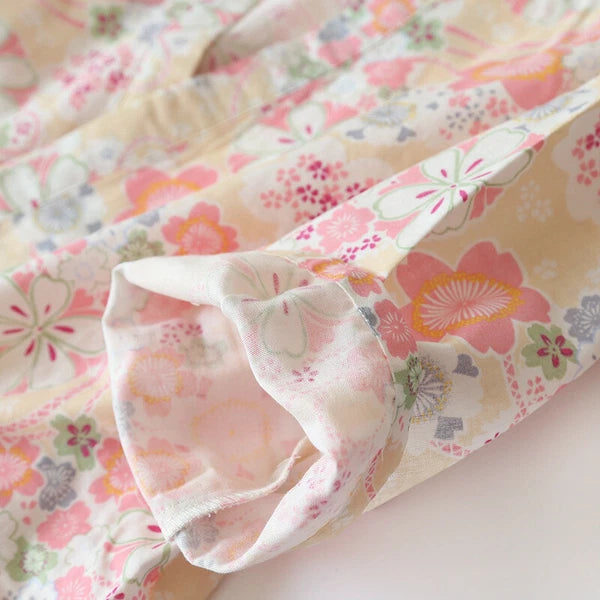 Japanese Harajuku 100% Gauze Cotton Kimono Pajamas Top+Pants Women Nightgown Set