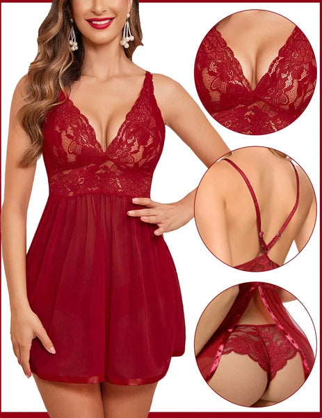 Women's Sexy-Lingerie Babydoll Sleepwear Underwear Lace Dress G-string Nightwear