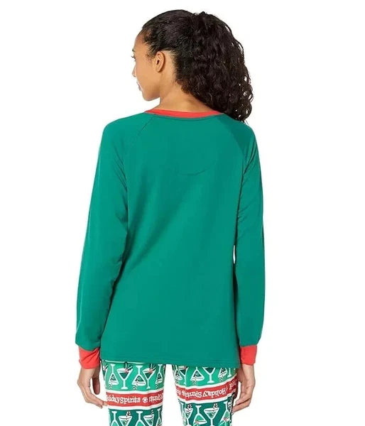 Pajamarama Merrily Coupled Long Pajama Sets Womens Green Holiday Spirits JDM1214