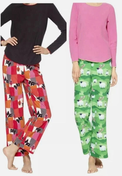 Hue Women's  Pajama Set S Dog Blocks or Mountain Sheep Micro Fleece, New $50