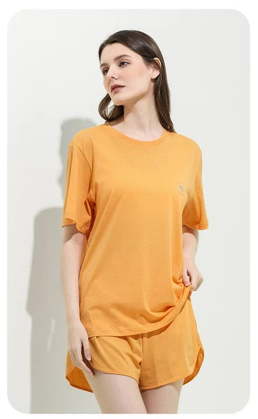 Women's Anti Bacterial Short Sleeve Lounge Loose Fit Cotton Summer Pajama Set