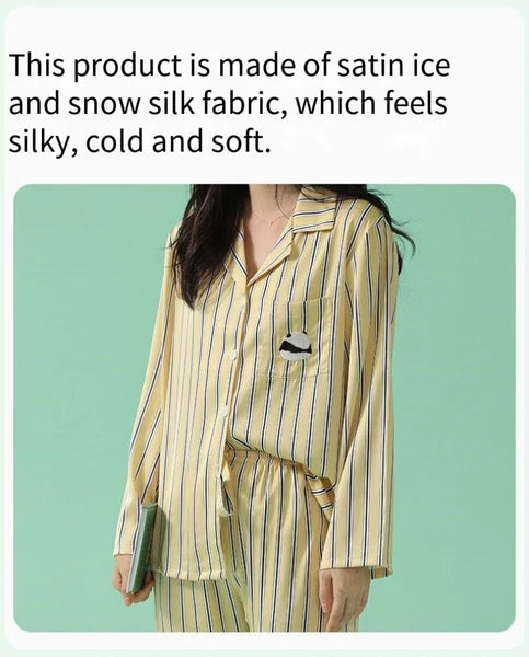 Women's Long Sleeve Pajamas Fashion Striped Homewear Comfortable Antibacterial Clothing-