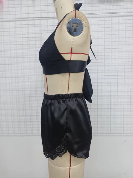 US Women Sexy Lingerie Sleepwear Satin Silk Babydoll Lace Nightwear Pajamas Set