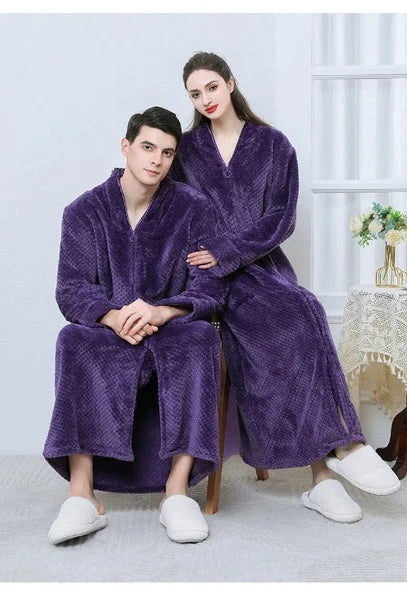 New Zipper Nightgown Flannel Nightgown Autumn Sleepwear Solid Color  Bathrobe