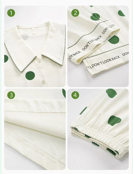 Autumn Women's Pajamas Set Long Sleeve Outdoor Polka Dot Print Antibacterial Clothing-